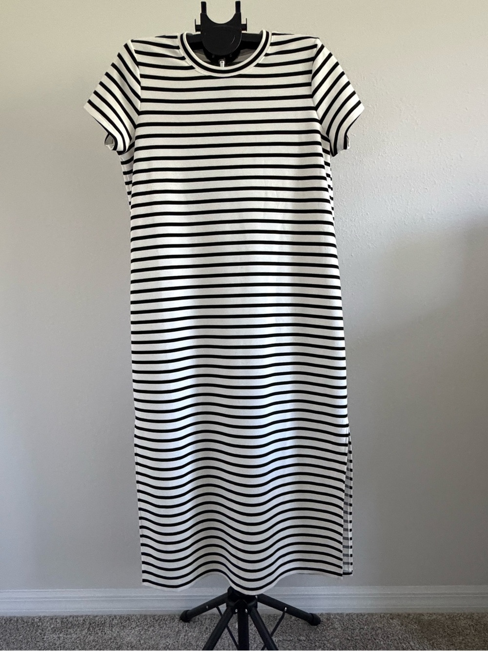 SPANX Air Essentials Black & White Striped Short Sleeve Maxi T-Shirt Dress XL